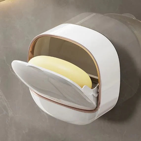 Wall Mounted Soap Holder with Lid and Tray(Comes with Free Self Adhesive Wall Hook)