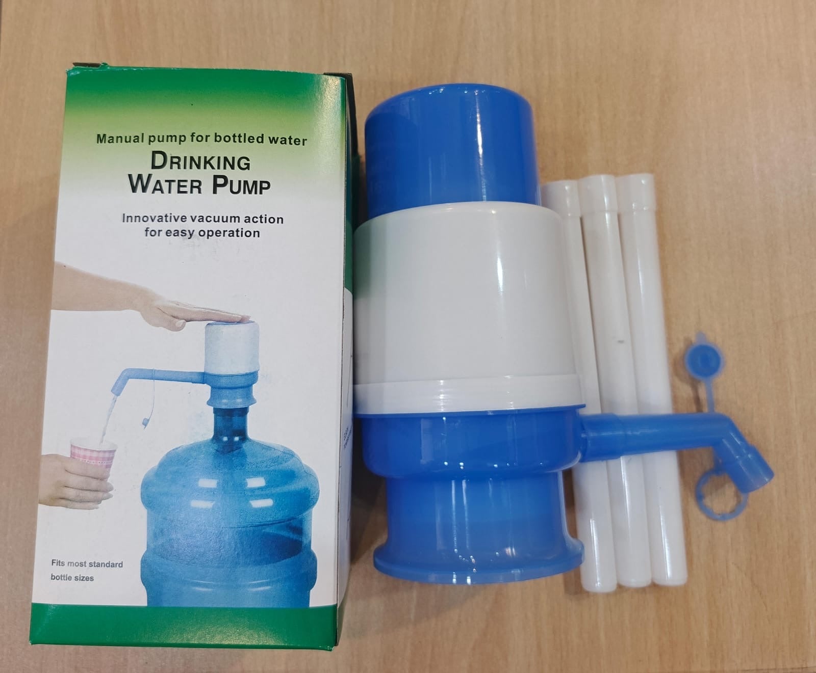 Manual Water Pump for 19L Bottles - Blue & White Bottled Water Dispenser Pump with Vacuum Action